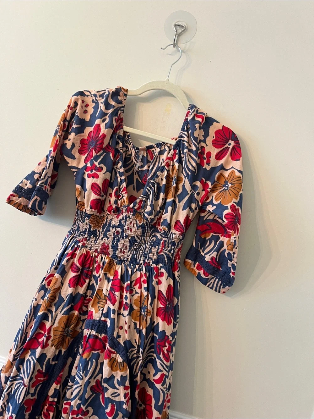 Free People Bohemian Floral Maxi Dress in Blue & Pink